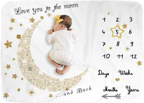 Baby Monthly Milestone Blanket for Boy and Girl, Monthly Blanket for Baby Pictures, 40" x 60" (Golden Moon)