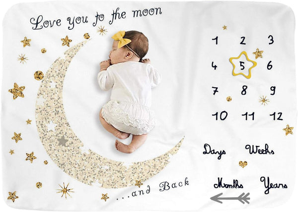 Baby Monthly Milestone Blanket for Boy and Girl, Monthly Blanket for Baby Pictures, 40" x 60" (Golden Moon)