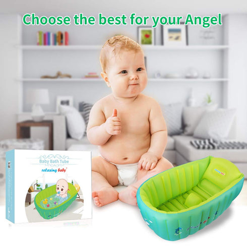 0-6 Inflatable Baby Bathtub,Newborn to Toddler Bath Tub with Built-in Air Pump,Portable Travel Shower Basin with Back