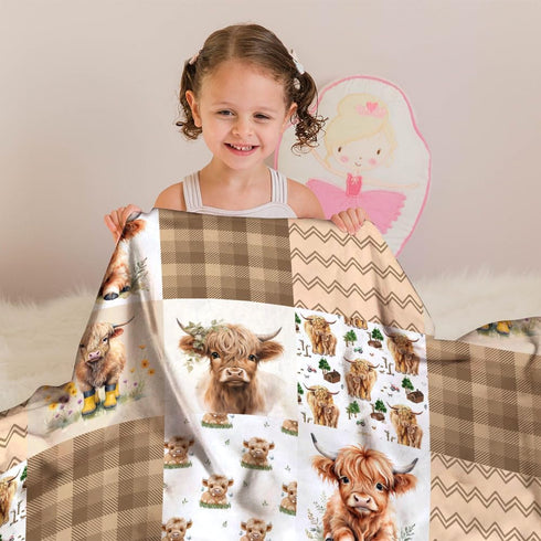 Highland Cow Baby Blanket, Western Minky Blankets for Boys Girls, Nursery Room Decor, Soft Warm Lightweight Nursery Bed