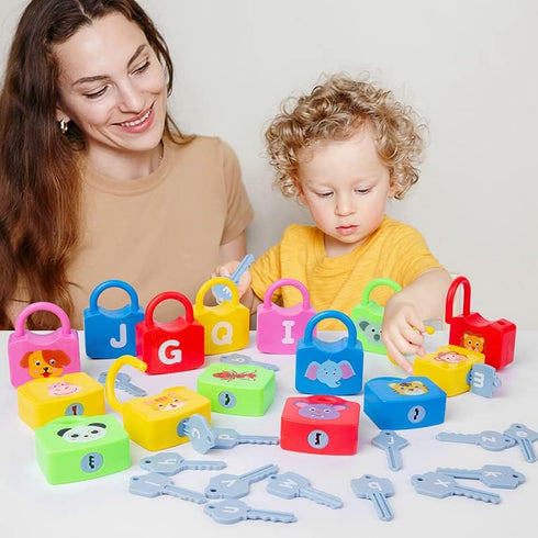 AXEARTE Montessori Educational Toys - Alphabet Learning Locks & Keys Set with 26 Locks & 26 Keys for Toddlers