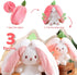 MIAODAM Easter Bunny Stuffed Animal, Carrot and Strawberry Bunny Plush Turn Into Rabbit Fruit Doll Carrot Strawberry, Plushies Funny Bunny Toy for Baby (Strawberry Rabbit, 10inch)