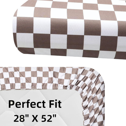 FIGEPO 4 Pack Checkered Crib Sheets Neutral Breathable Fitted Baby Sheets Nursery Sheets for Baby Boys or Girls (Crib