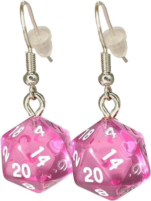 *Miniature* d20 Mini Dice Translucent Earrings (Pink)