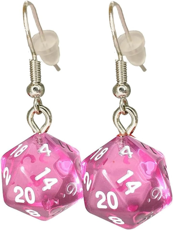 *Miniature* d20 Mini Dice Translucent Earrings (Pink)