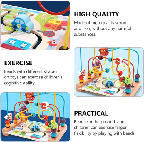 Alasum Toddler Car Toys, Bead Maze Toy, Funny Round Wooden Roller Coaster for Kids