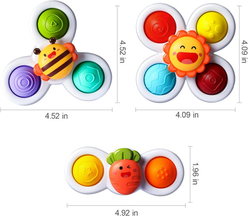 ALASOU 3PCS Pop Suction Cup Spinner Toys for 1 Year Old, Novelty Spinning Tops Toddler Toys, Sensory Bath Toy