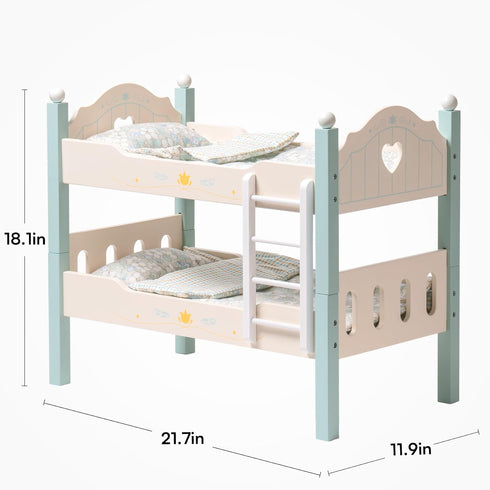 18 inch 2 ROBOTIME Baby Doll Bunk Beds, Wooden Doll Cribs for Dolls Furniture, Stackable Doll Bed Fits American Girl