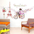 Girl Bicycle Wall Stickers, Flowers Eiffel Tower Wall Decals Mural for Kids Bedroom Living Room