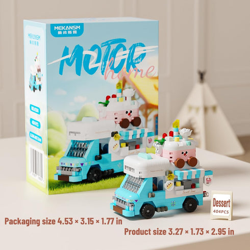 Jollcnoia Set Dessert Bakery Truck Mini Gourmet Travel RV Car Micro Building Toy Little Cute Truck Mobile Van Stand Fun
