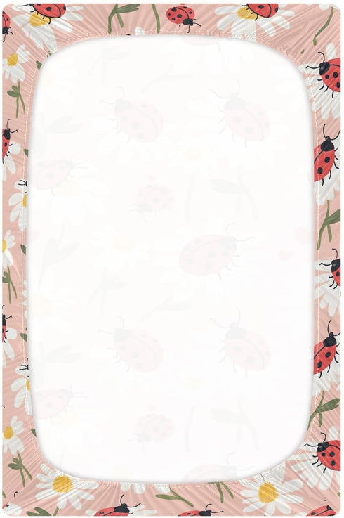 KJIZMO 28 52 inches Ladybugs and Daisies Fitted Crib Sheets Soft Crib Sheet Fits Standard Crib & Toddler Bed Mattress