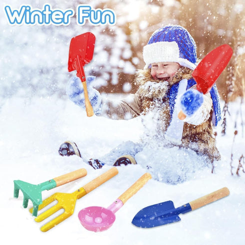 UMUACCAN 6Pcs 8'' Set, Beach Toys for Kids, Kids Gardening Tools Sand Toys Metal Garden Tools with Sturdy Wooden