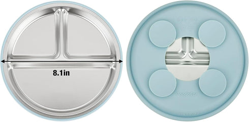 6-in-1 Set PandaEar Stainless Steel Baby Feeding | Divided Suction Plate, Bowl, Sippy Cup with Straw, Bib, Spoon & Fork