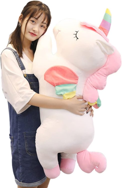 Unicorn Plush Hugging Pillow, Big White Stuffed Animal Body Pillow Toy for Kids, Valentine, Christmas (39.3 in)