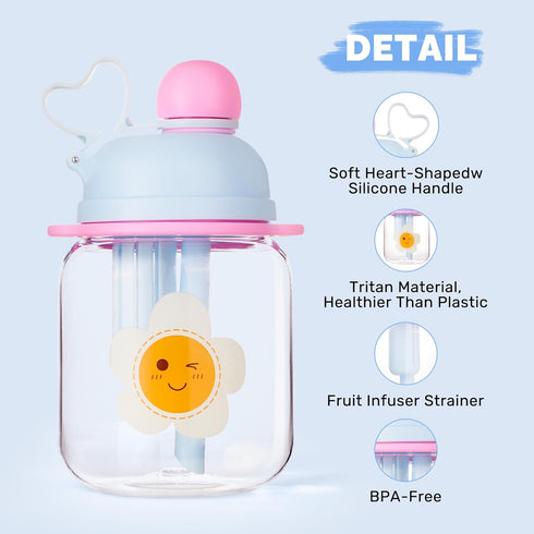 27oz Toddler Water Bottle, Tritan Sports Water Bottle with Straw, Plastic Water Bottle with Soft Strap, Kids Water