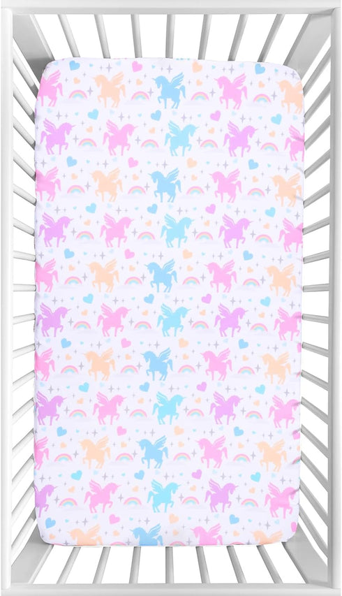 100% 52" 28" Unicorn Fitted Crib Sheet - Soft Microfiber, x Crib Mattress Sheet, Breathable & Hypoallergenic Baby