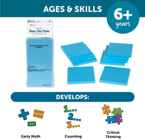 Learning Resources Plastic Base Ten Flats, 10 Piece Set