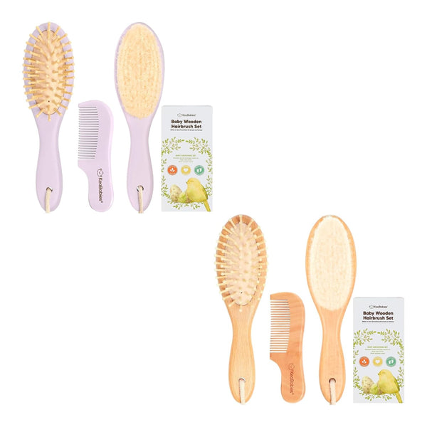 KeaBabies Wooden Baby Hair Brush Set for Newborns, Toddlers - Soft Goat
