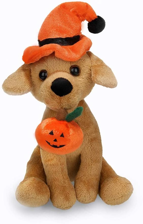 Plushland Halloween Pawpals - 8 Inch Puppy Dog Plush Toy with Hat and Jack O Lantern