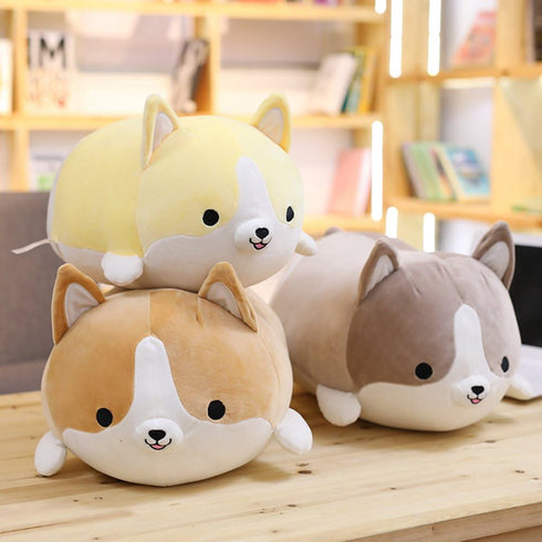 Levenkeness 11.8 Corgi Dog Plush Pillow, Soft Cute Shiba Inu Akita Stuffed Animals Toy Gifts (Brown, in)