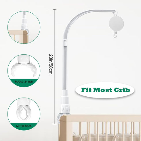 LIUDHPSP 23 inch Baby Crib Mobile Bed Bell Holder Arm Bracket, with Music Box, The Claw Part can be Adjusted Width-DIY
