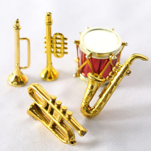 Toyvian Miniature Musical Instrument Set - Plastic Saxophone, Trumpet, Drum Figurines - Dollhouse Models Ornament for