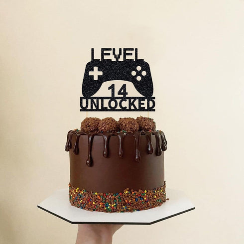 Level 14 Unlocked Cake Topper, Video Game Cake Topper, Game Controller for 14th Birthday Party Decoration