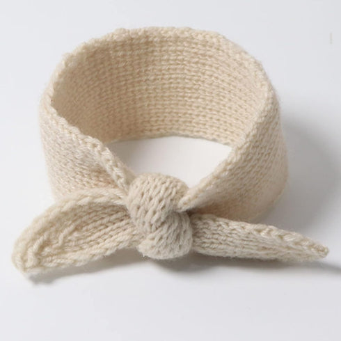 IZUS Baby Girl Turban Headband - Warm Rabbit Knot Hair Band, Knit Head Wrap for Newborn, Toddler, Children (Red + Beige)