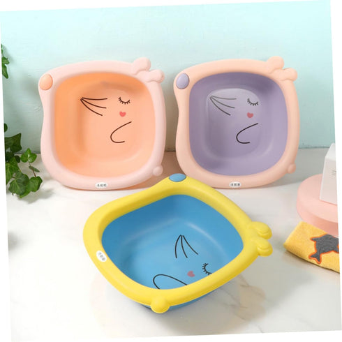 HOODANCOS 3pcs Set Face Bathtub Washbasin, Thickened Plastic Foldable Foot Basin with Cartoon Design, Portable Wash