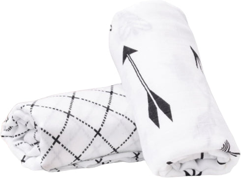 Muslin Swaddle Blanket, 2 Pack Unisex Soft Silky Gender Neutral Receiving Blanket, 47 x 47 Inches, Black and White