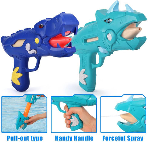unanscre 2 Pack Dinosaur Water Blaster Soaker Gun - Dino Pump Action Squirt Gun for Kids, Long-Range Shooting Water Toys
