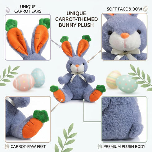 15 inch HollyHOME Bunny Stuffed Animal, Bunny Plush Toys, Cute Carrot Rabbit Easter Gift for Kids Girls Boys Navy Blue