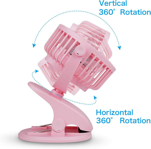 SkyGenius Battery Operated Clip On Baby Stroller Fan, Pink