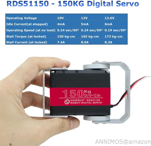 ANNIMOS 150KG 12V Robot Servo Motor High Voltage High Torque Steel Gear Large Digital Steering Servos with Mount