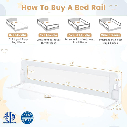 1 Pack, 71 Inch) HONEY JOY Bed Rail for Toddlers, Extra Long, Foldable Portable Swing Down Safety Bed Guard Rail