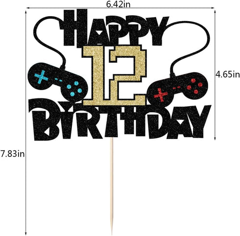 Video Game Happy 12th Birthday Cake Topper, 12 Year Old Boy and Kids Video Game Themed Birthday Decoration, Game