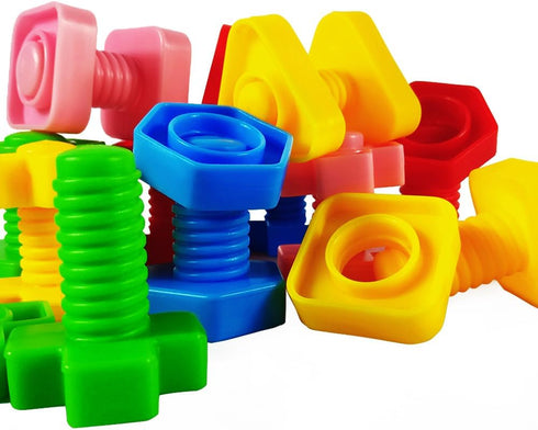 Jumbo Nuts and Bolts for Toddlers - 40 Pcs Screw Toys with Storage Tote and Book - Occupational Therapy Shape Sorter