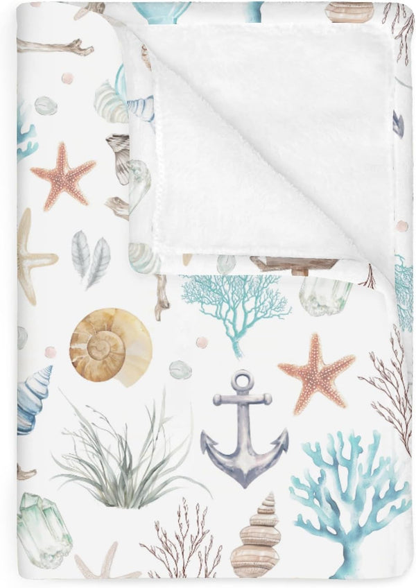 Ocean Boho Summer Baby Blankets for Boy Girl Seashells Conch Starfish Corals
