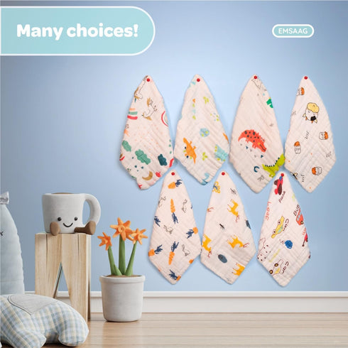 EMSAAG Pack 7-Soft Towels,100% Pattern-10 10 Muslin Baby Washcloths of Sweat Cloths for Newborn,Absorbent Baby Bath