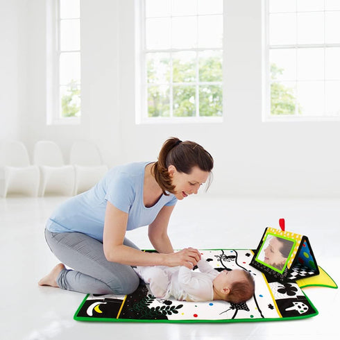 Inbeby Tummy 3-in-1, Tummy Set 0 3 6 12 Time Mirror & Play Mat & Pillow High Contrast Black and White Baby Toys