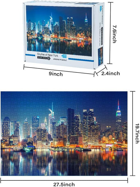 New York City Skyline Art 1000 Pieces Jigsaw Puzzles, DIY Educational Brain Challenge Games for Adults Kids