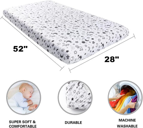 FIGEPO 4 Pack Set Star and Moon Neutral Unisex Fitted Baby Crib Sheets for Baby Boys or Girls