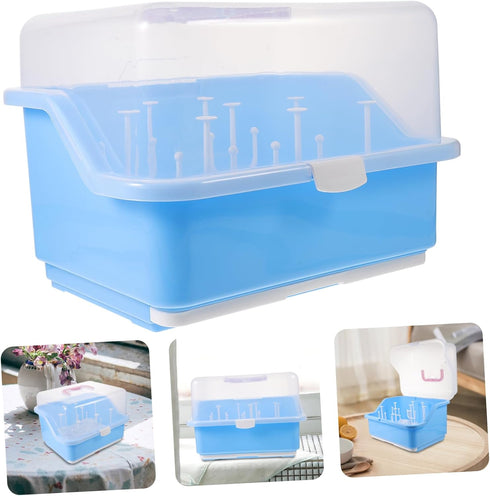 BESPORTBLE Box Portable Bottle Storage Box with Cover Multi Functional Milk Bottle Drying Rack Organizer for Straws
