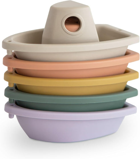 mushie Stackable Bath Boats Toy (Rustic) | Floating Bathtub Toys for Baby & Toddler, Set of 5