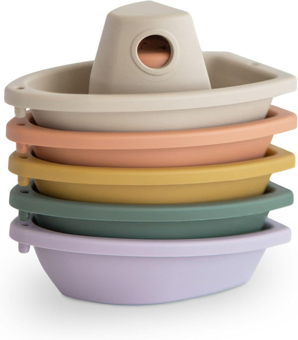 mushie Stackable Bath Boats Toy (Rustic) | Floating Bathtub Toys for Baby & Toddler, Set of 5