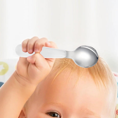 VANRA 2 Pieces Toddler Fork and Spoon Set with Travel Case, 18/8 Stainless Steel Kids Silverware for Lunch Box (White)