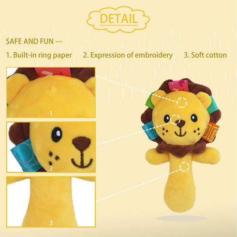 Soft Baby Rattle Toys, Plush Stuffed Animal Hand Rattles for Toddlers, Lion Development Infant Toy