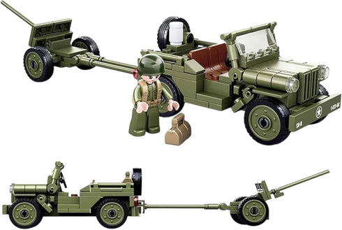 WW2 Set 325 WW2 Set General Jim's Landing Craft Higgins Boat Building Blocks Pieces with Military Jeep & Rotating