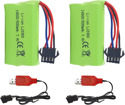 2PCS 7.4V 500mah SM-4P Plug Charging Battery - USB Charging Cable for EC16 DE85 RC Toy Car Model