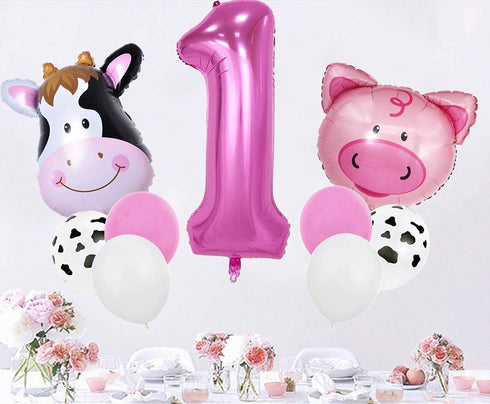 InBy 18pcs Farm Animal Balloons for 1st Birthday Party, Pig Cow Head, First Farm Animal Theme Balloon Garland
